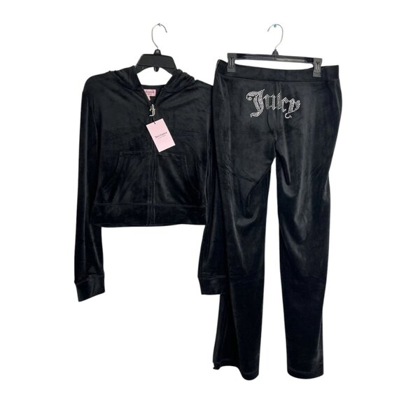 JUICY COUTURE Velour Tracksuit Matching 2 PC Set Bling Outfit Black NWT - Picture 9 of 11